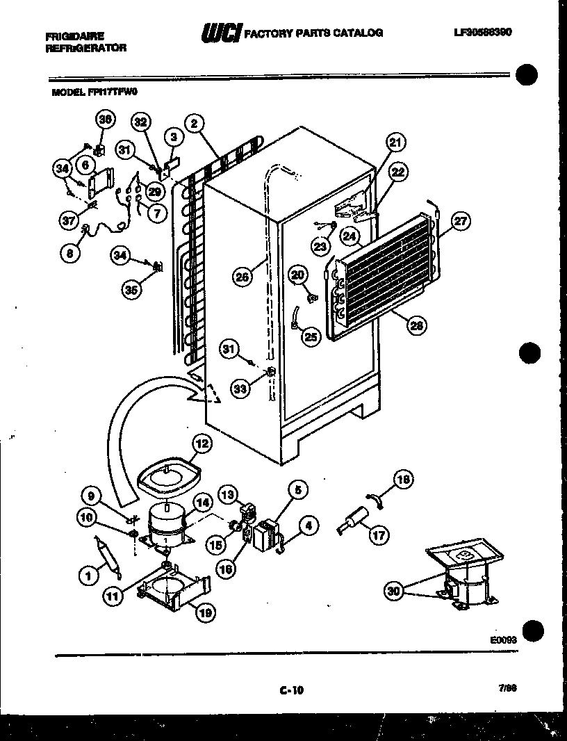 Frigidaire FPI17TFW0 system and automatic defrost parts diagram
