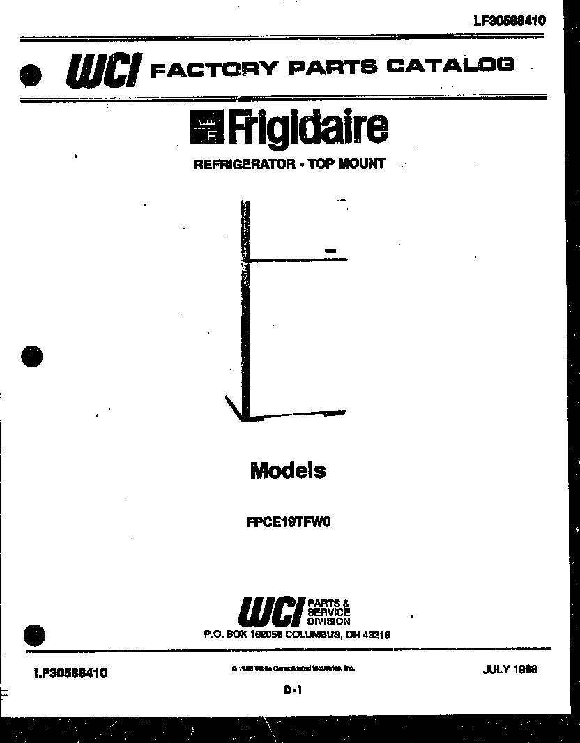 Frigidaire FPCE19TFW0 cover page diagram