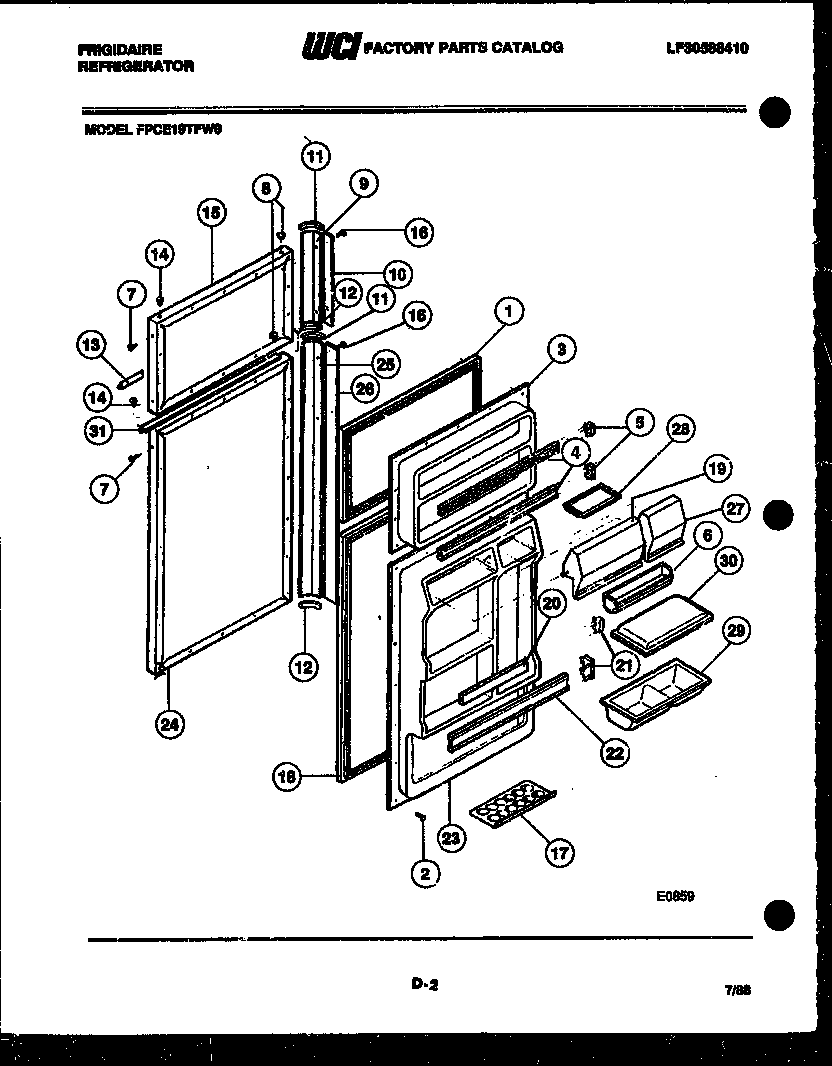 Frigidaire FPCE19TFW0 door parts diagram