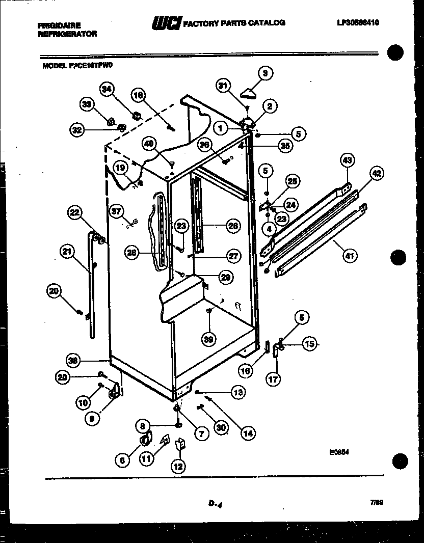 Frigidaire FPCE19TFW0 cabinet parts diagram
