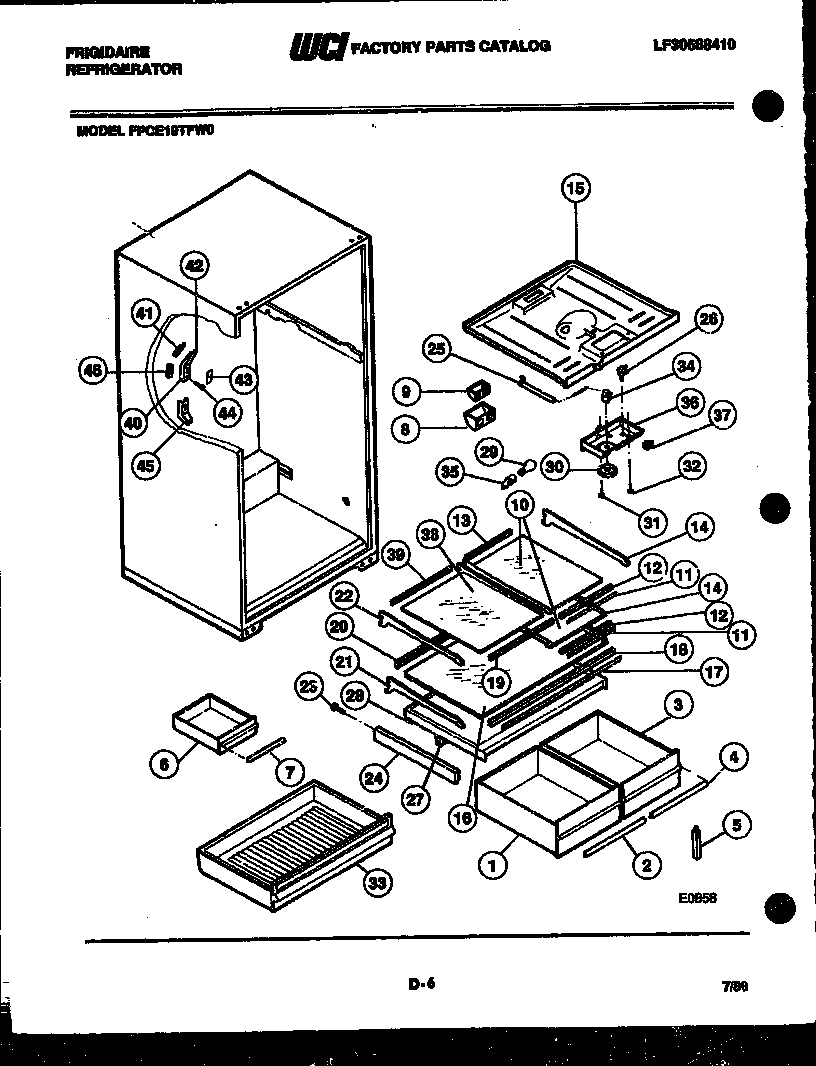 Frigidaire FPCE19TFW0 shelves and supports diagram