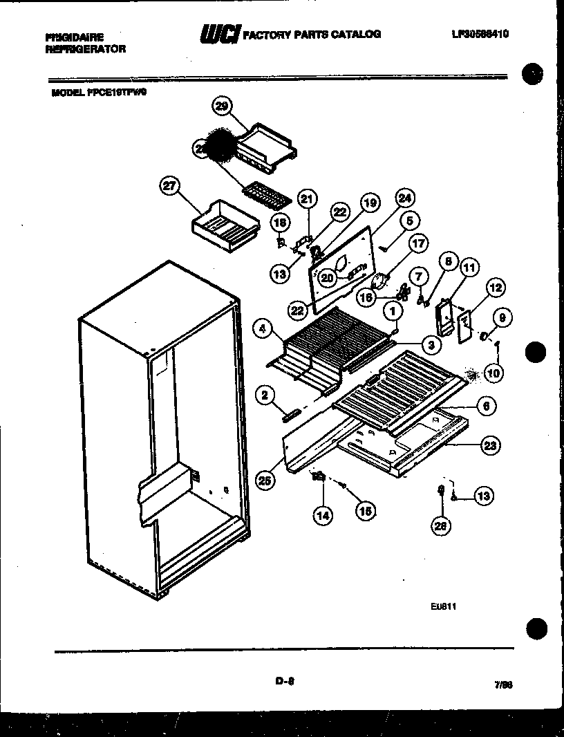 Frigidaire FPCE19TFW0 shelves and supports diagram