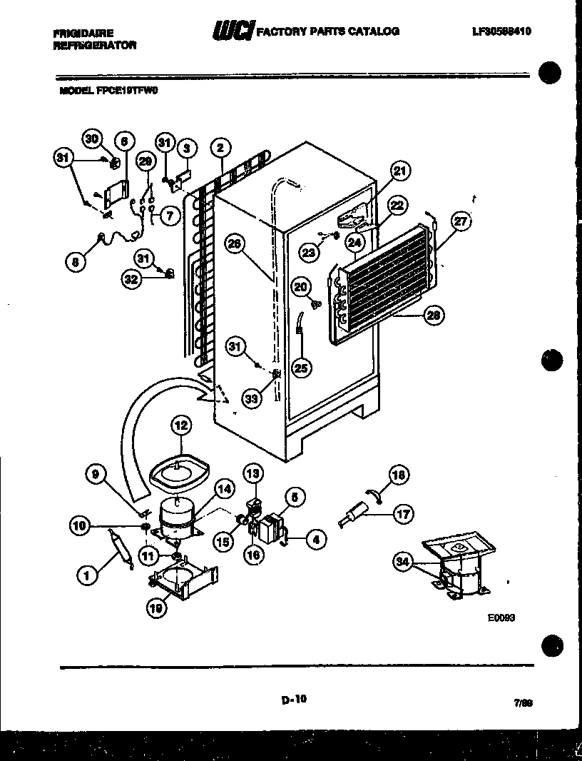 Frigidaire FPCE19TFW0 system and automatic defrost parts diagram