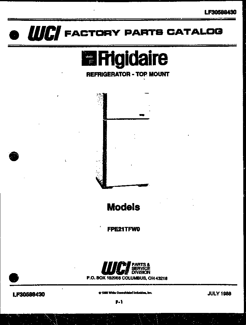 Frigidaire FPE21TFL0 cover page diagram