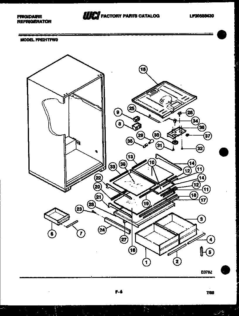 Frigidaire FPE21TFL0 shelves and supports diagram