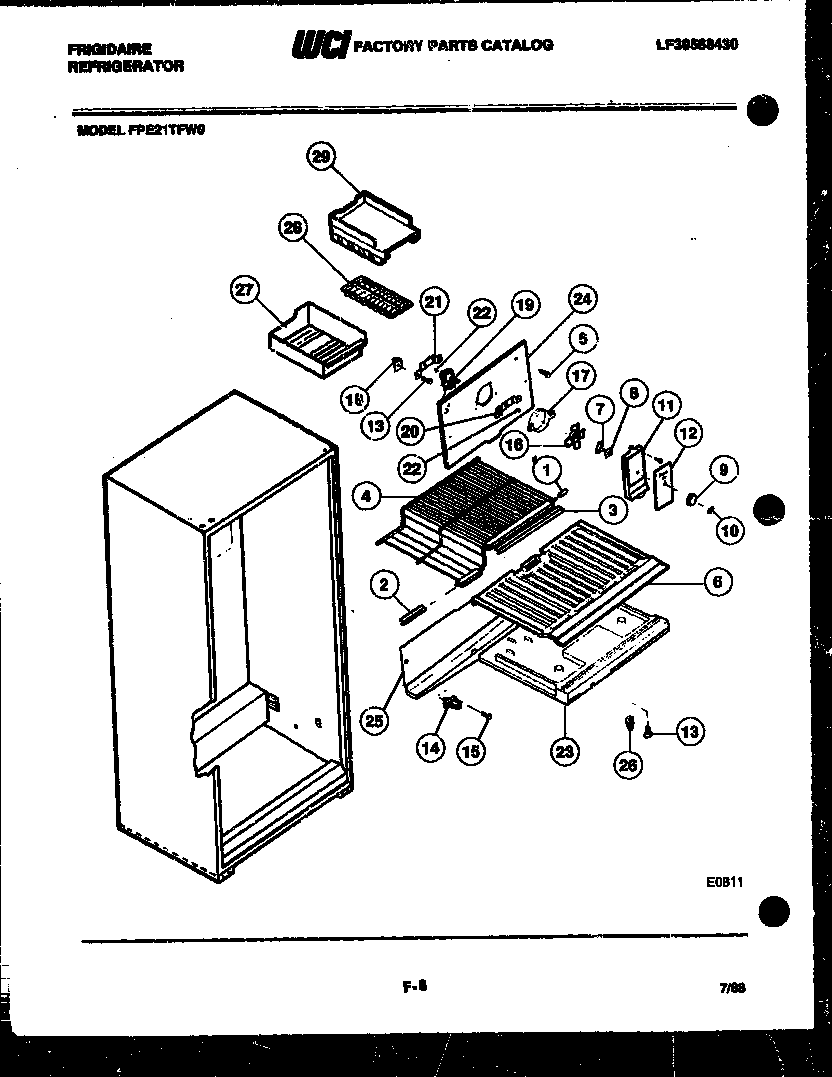 Frigidaire FPE21TFL0 shelves and supports diagram