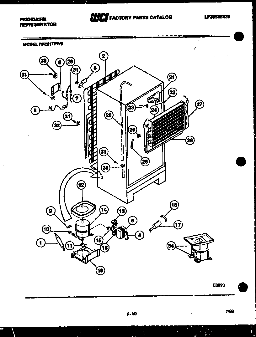 Frigidaire FPE21TFL0 system and automatic defrost parts diagram