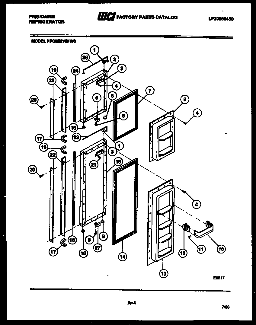 Frigidaire FPCE22V3FL0 freezer door parts diagram