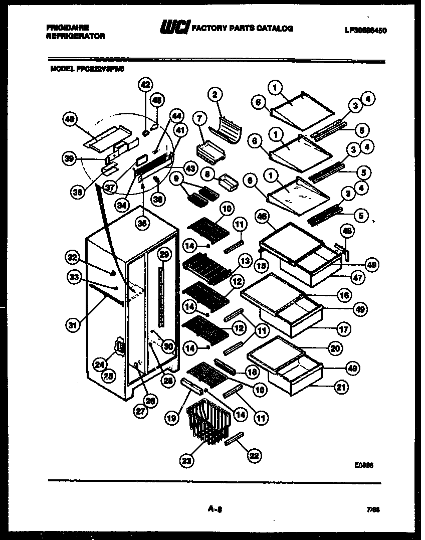 Frigidaire FPCE22V3FL0 shelves and supports diagram