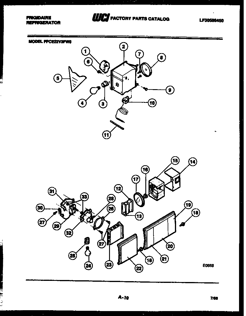 Frigidaire FPCE22V3FL0 refrigerator control assembly, damper control assembly and f diagram