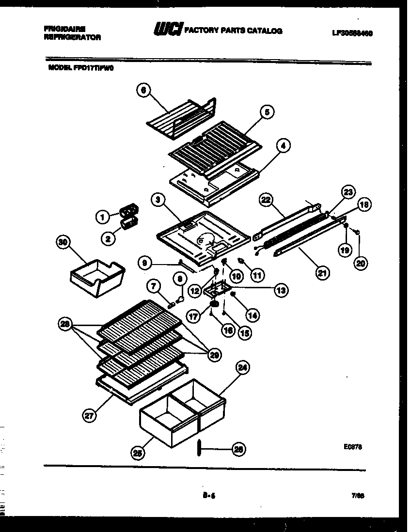 Frigidaire FPD17TIFW0 shelves and supports diagram