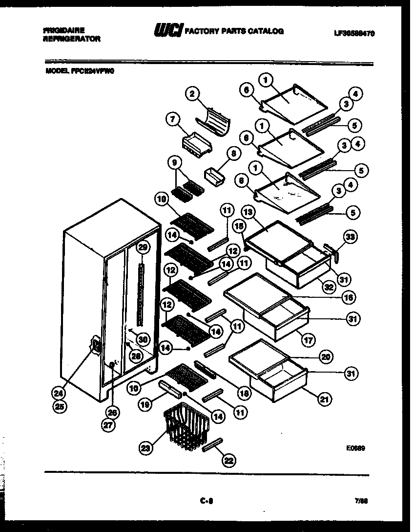 Frigidaire FPCE24VFL0 shelves and supports diagram