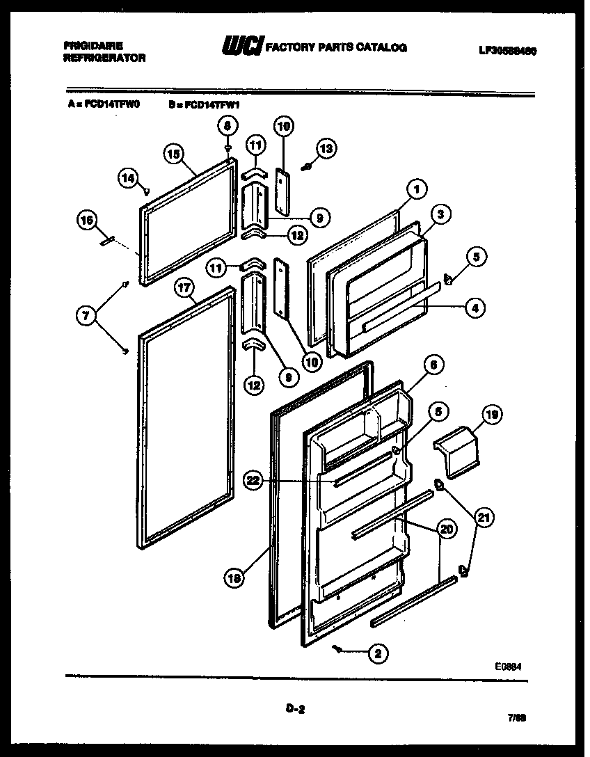 Frigidaire FCD14TFW0 door parts diagram