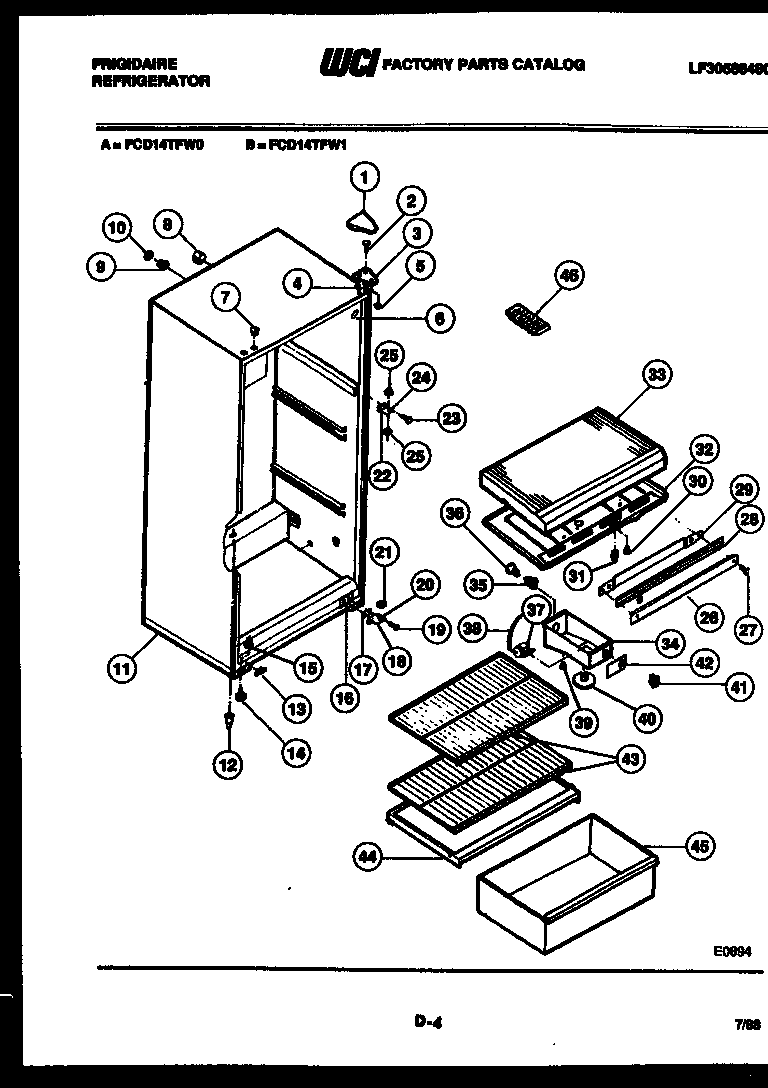Frigidaire FCD14TFW0 cabinet parts diagram