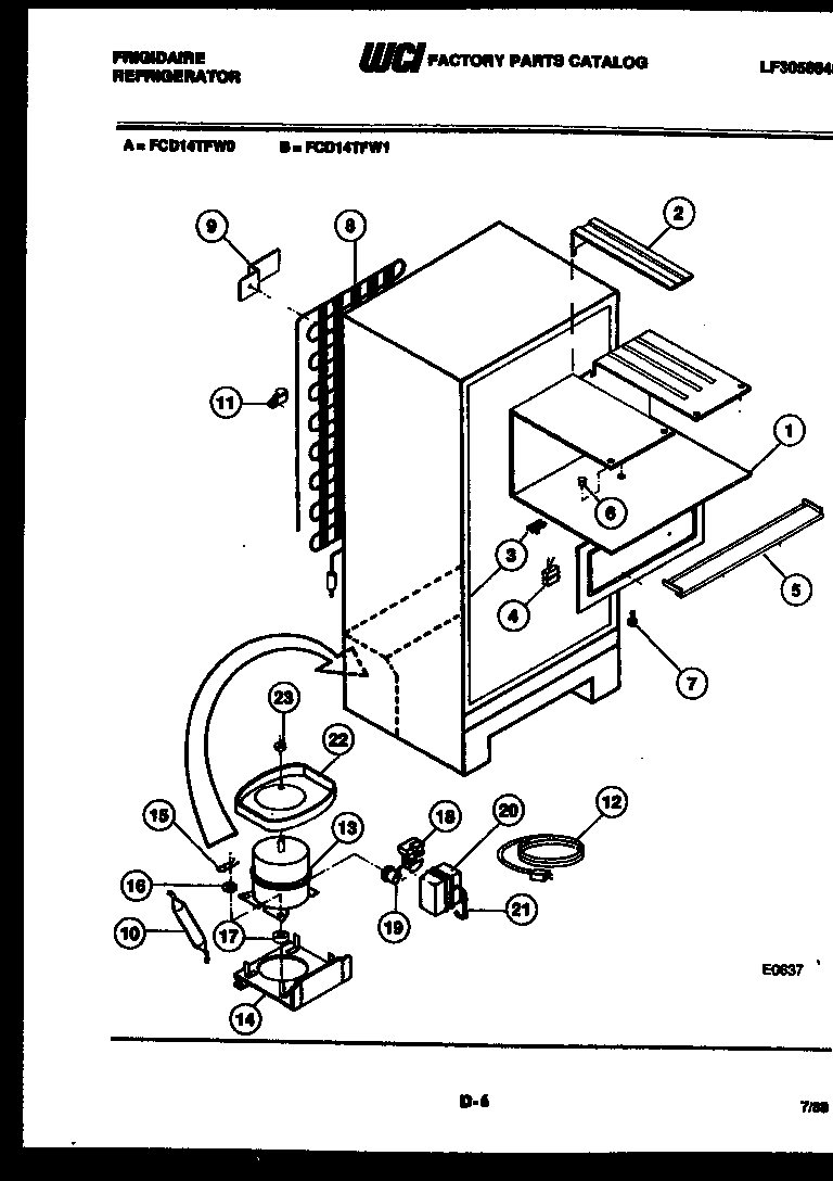 Frigidaire FCD14TFW0 system and automatic defrost parts diagram