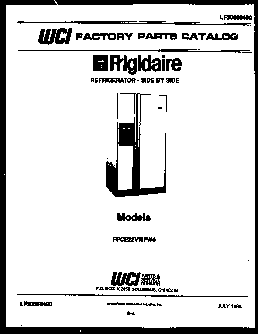 Frigidaire FPCE22VWFF0 front cover diagram