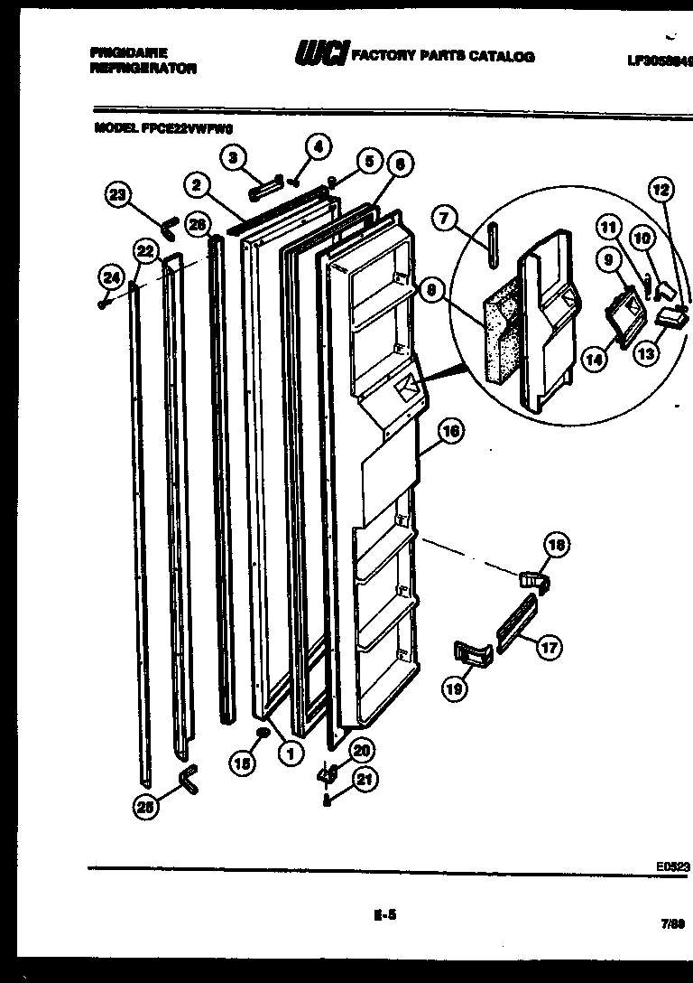 Frigidaire FPCE22VWFF0 freezer door parts diagram