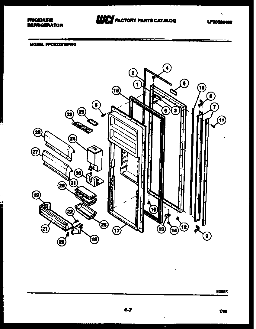 Frigidaire FPCE22VWFF0 refrigerator door parts diagram