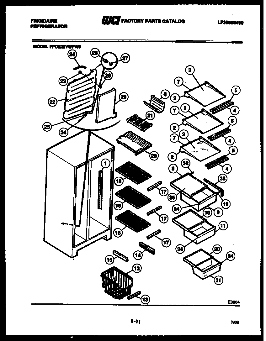 Frigidaire FPCE22VWFF0 shelves and supports diagram