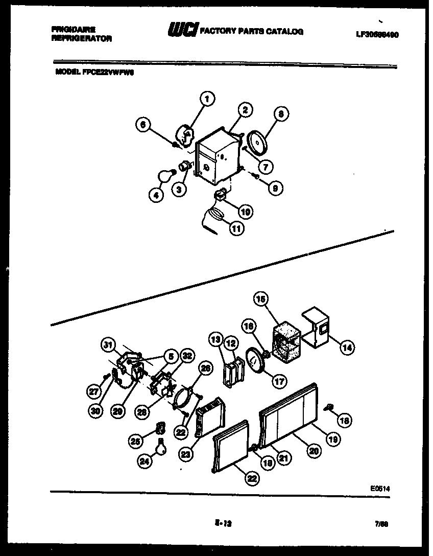 Frigidaire FPCE22VWFF0 refrigerator control assembly, damper control assembly and f diagram