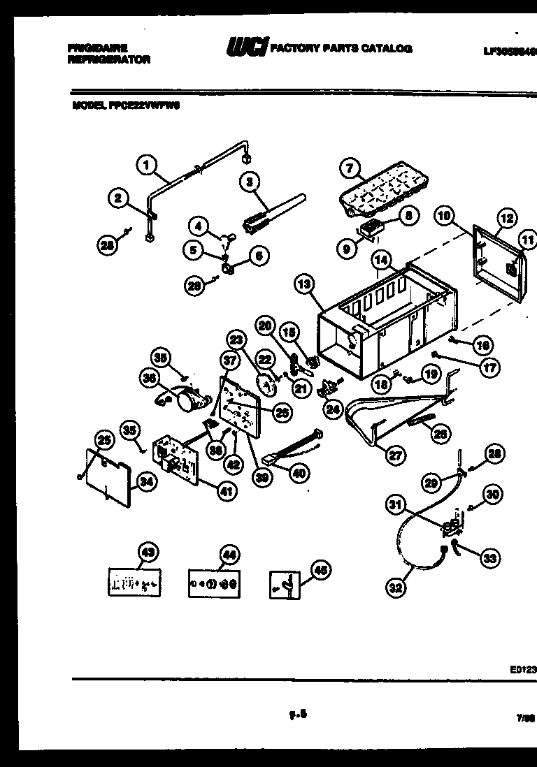 Frigidaire FPCE22VWFF0 ice maker and installation parts diagram
