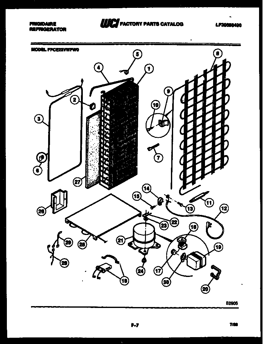 Frigidaire FPCE22VWFF0 system and automatic defrost parts diagram