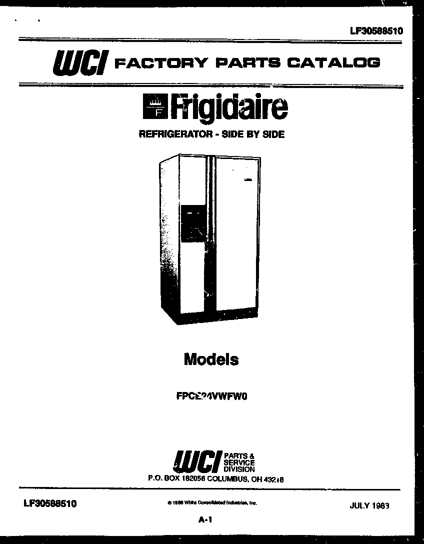 Frigidaire FPCE24VWFA0 front cover diagram