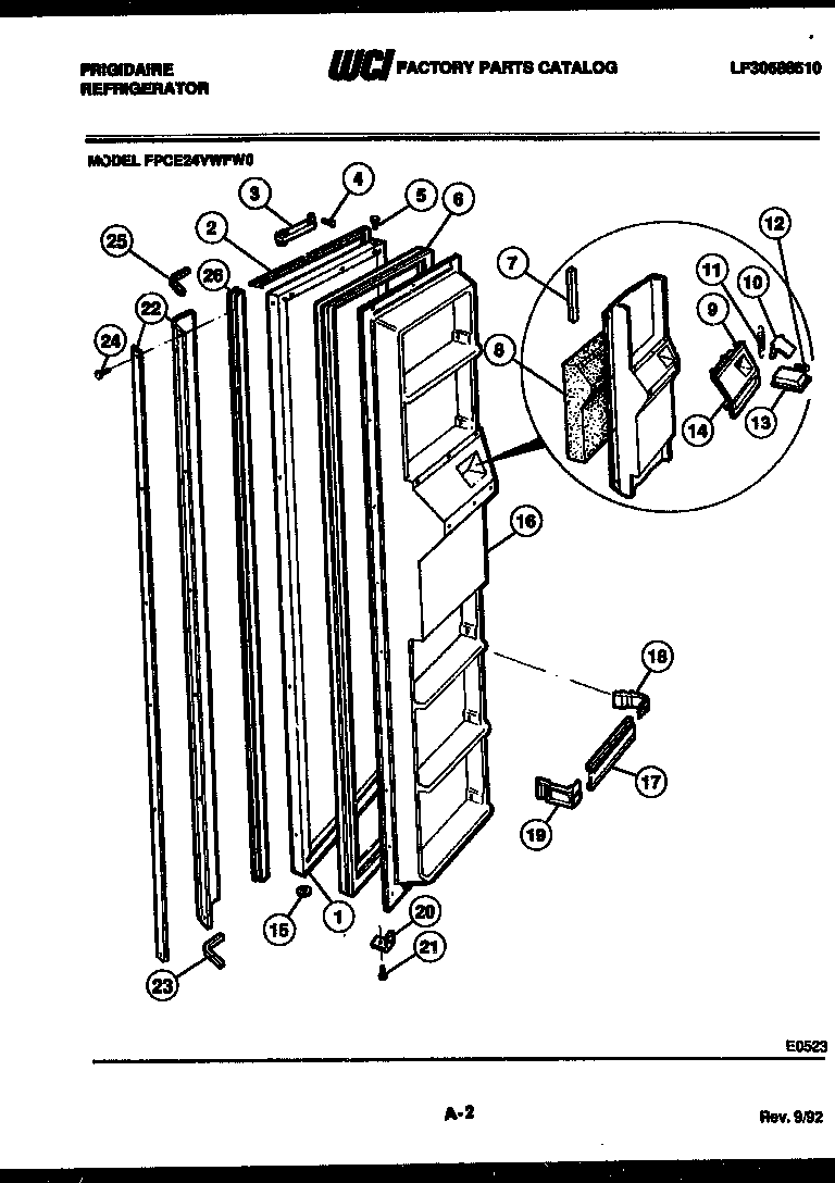 Frigidaire FPCE24VWFA0 freezer door parts diagram