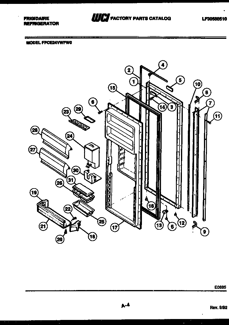 Frigidaire FPCE24VWFA0 refrigerator door parts diagram