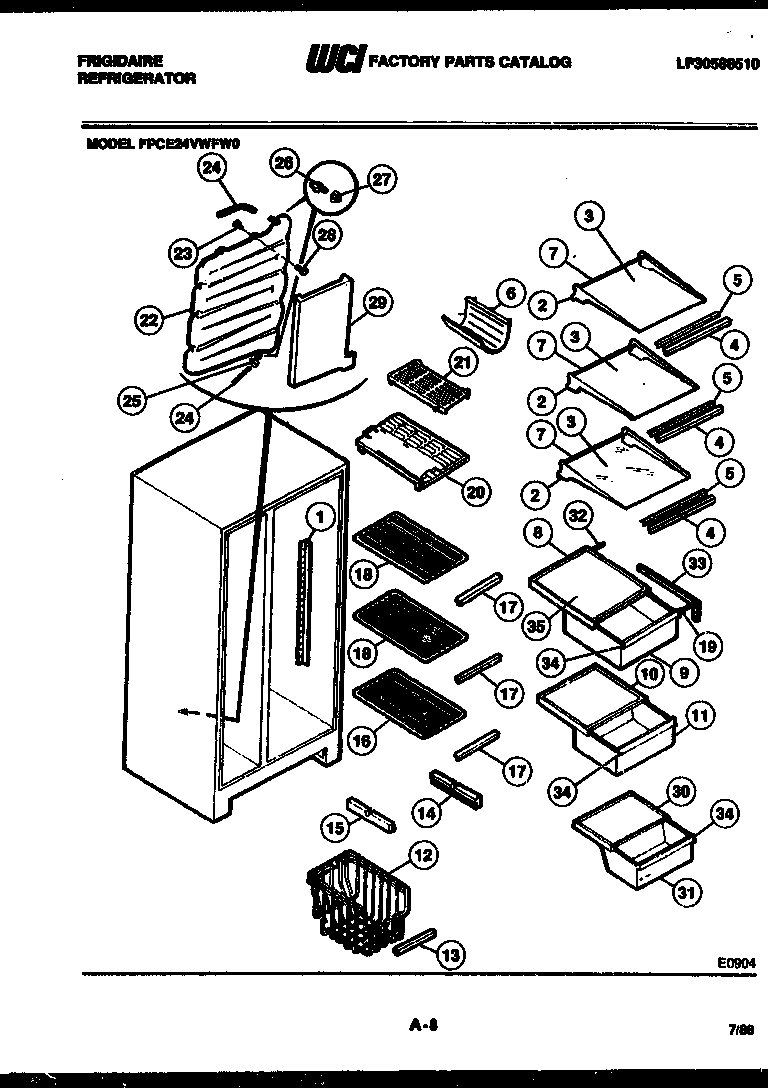 Frigidaire FPCE24VWFA0 shelves and supports diagram