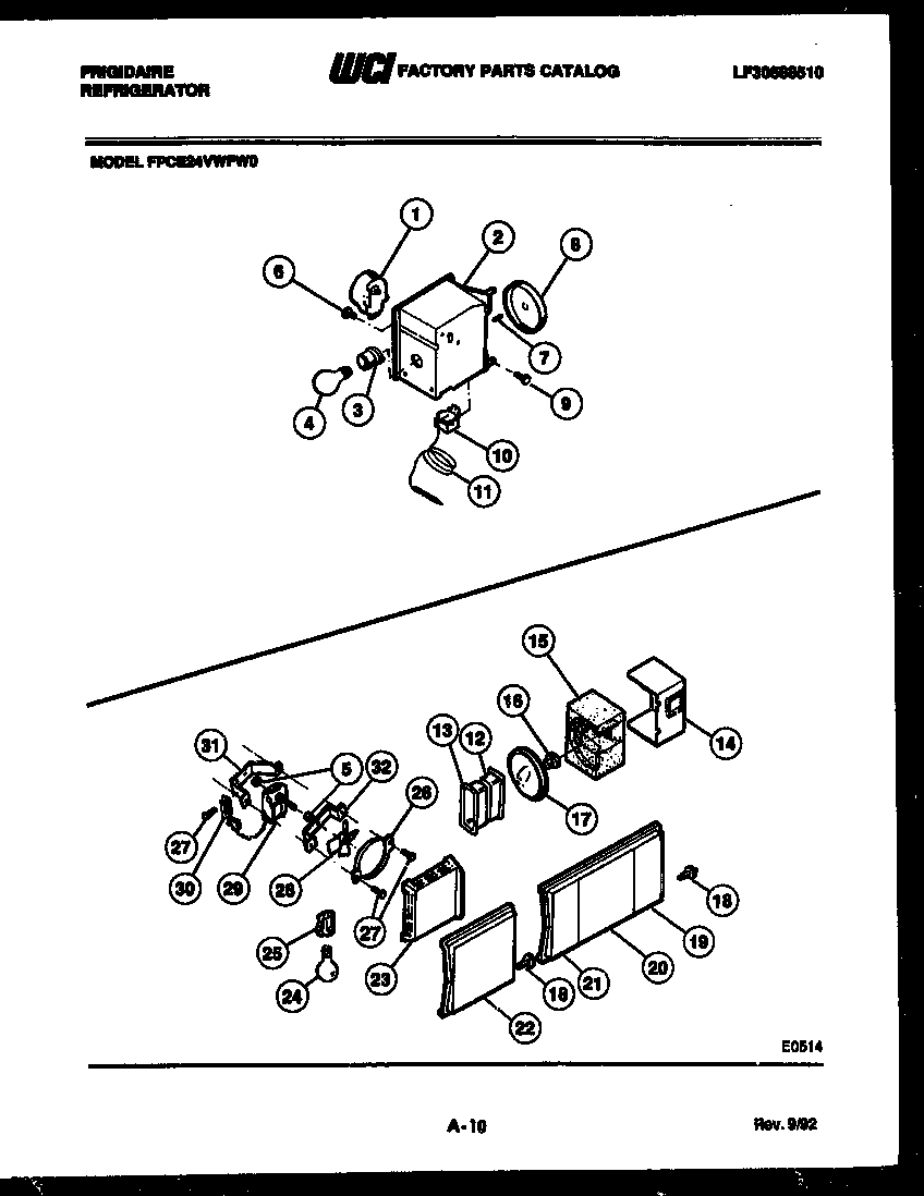 Frigidaire FPCE24VWFA0 refrigerator control assembly, damper control assembly and f diagram