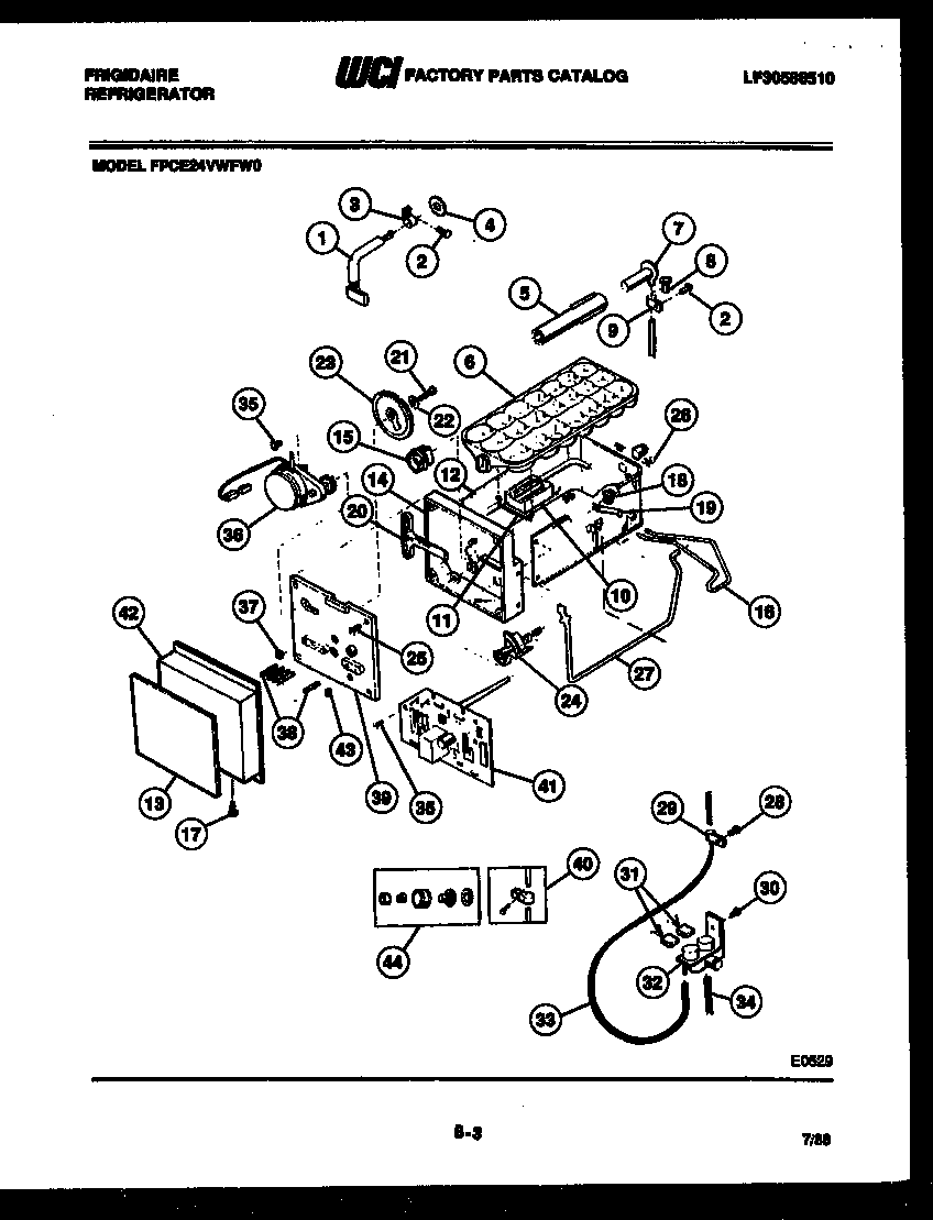 Frigidaire FPCE24VWFA0 ice maker and installation parts diagram