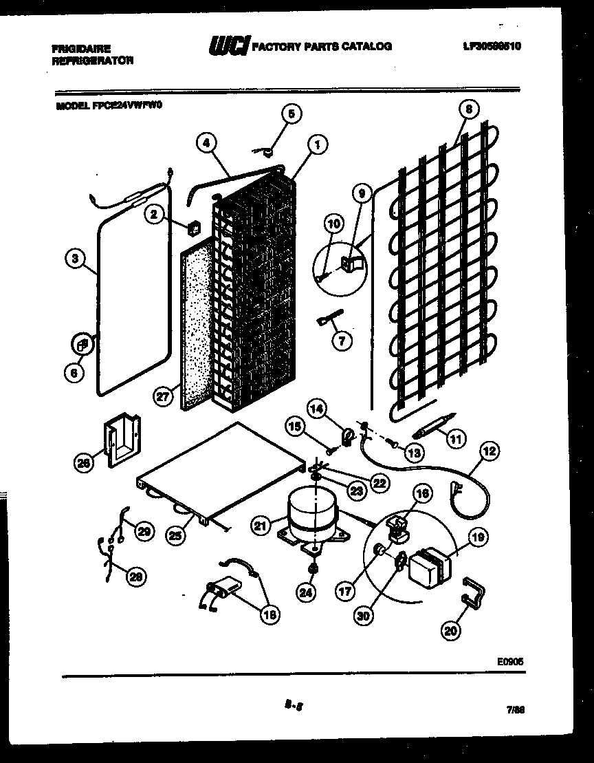 Frigidaire FPCE24VWFA0 system and automatic defrost parts diagram