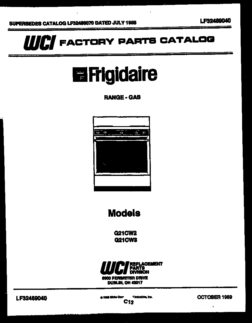 Frigidaire G21CW2 cover page diagram