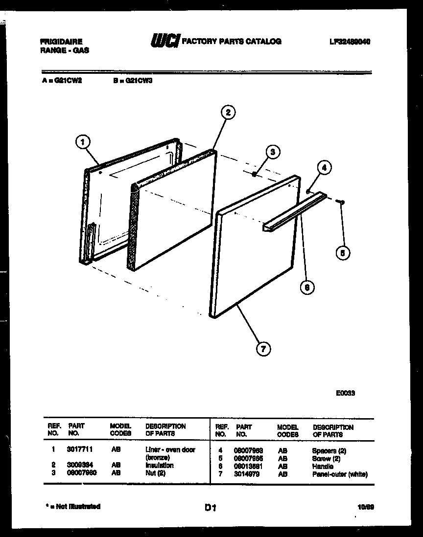 Frigidaire G21CW2 door parts diagram