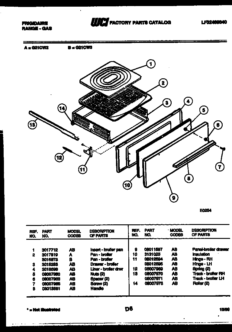Frigidaire G21CW2 broiler drawer parts diagram