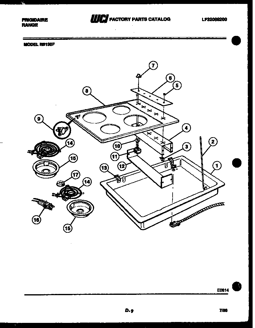 Frigidaire RB130FM0 cooktop parts diagram