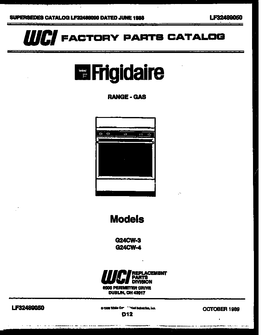 Frigidaire G24CW4 cover page diagram
