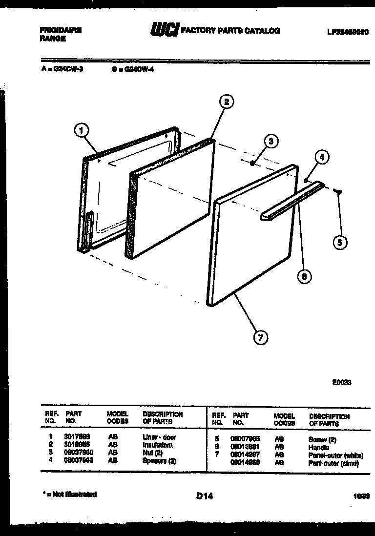 Frigidaire G24CW4 door parts diagram
