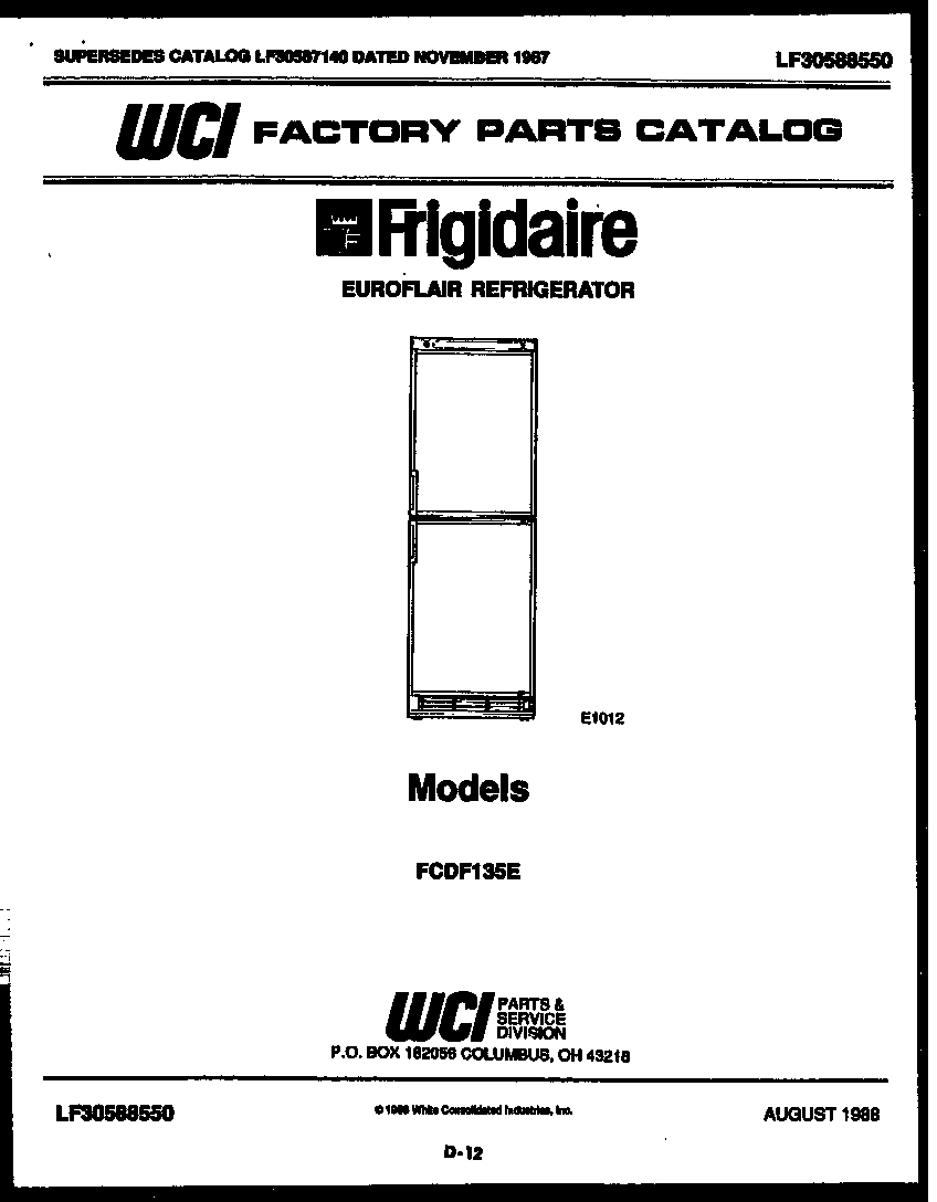 Frigidaire FCDF135E front cover diagram