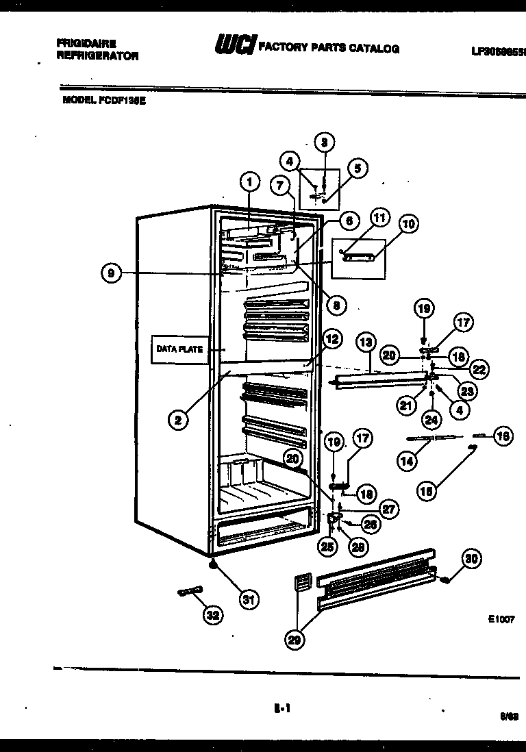 Frigidaire FCDF135E cabinet parts diagram
