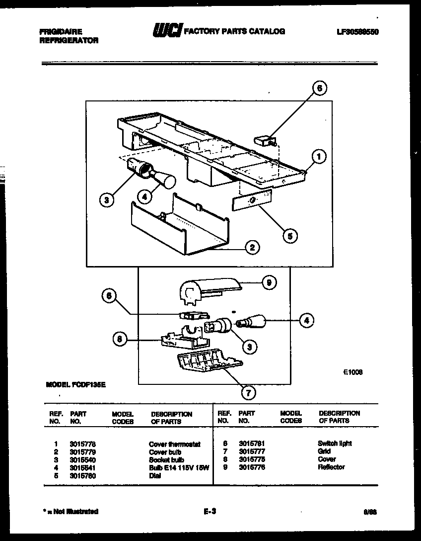 Frigidaire FCDF135E lighting parts diagram