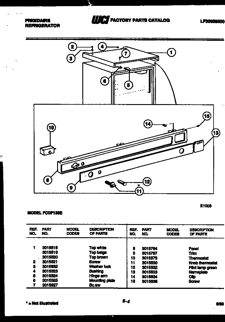 Frigidaire FCDF135E exterior parts diagram
