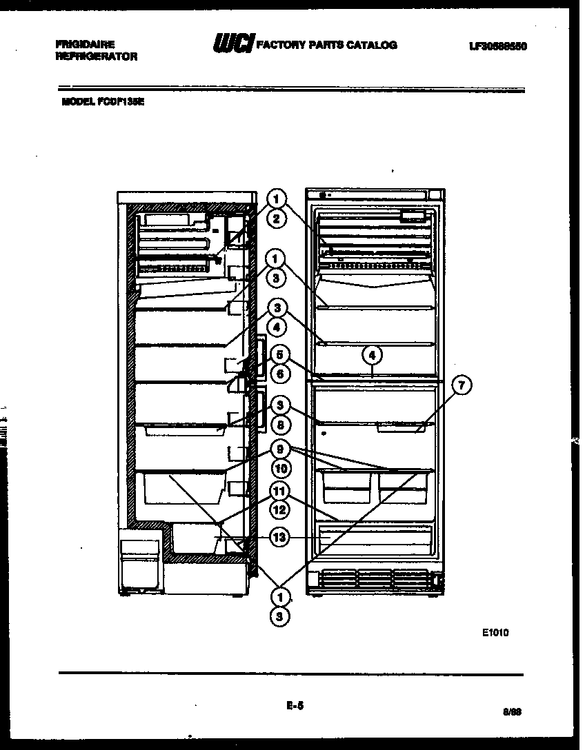Frigidaire FCDF135E shelves and supports diagram