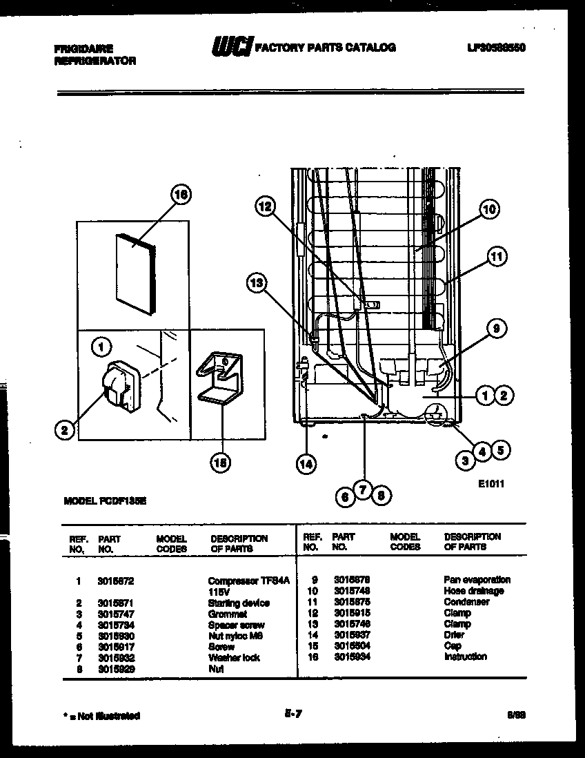Frigidaire FCDF135E system and automatic defrost parts diagram