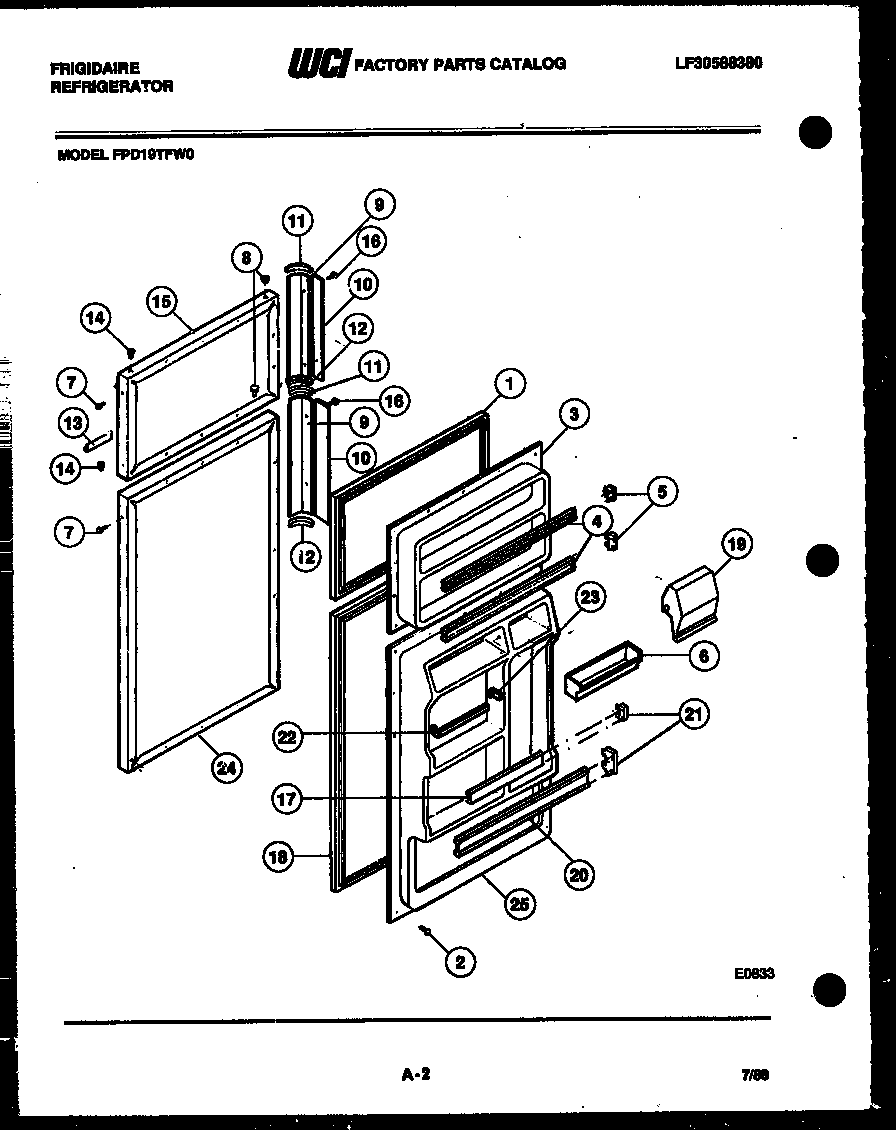 Frigidaire FPD19TFW0 door parts diagram