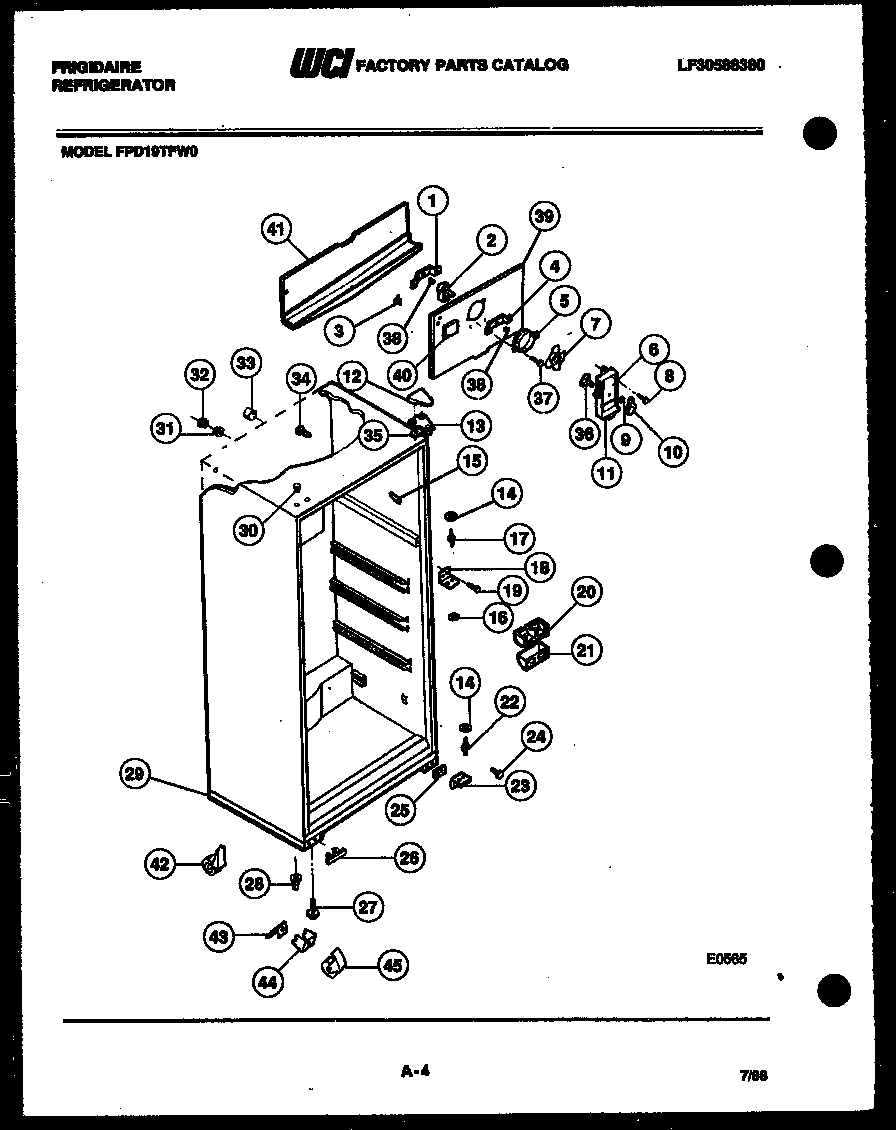 Frigidaire FPD19TFW0 cabinet parts diagram