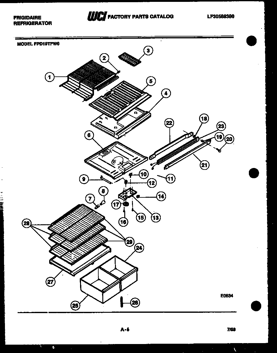 Frigidaire FPD19TFW0 shelves and supports diagram