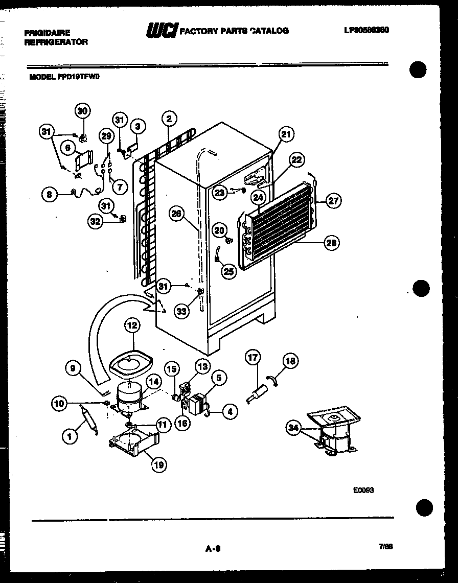 Frigidaire FPD19TFW0 system and automatic defrost parts diagram