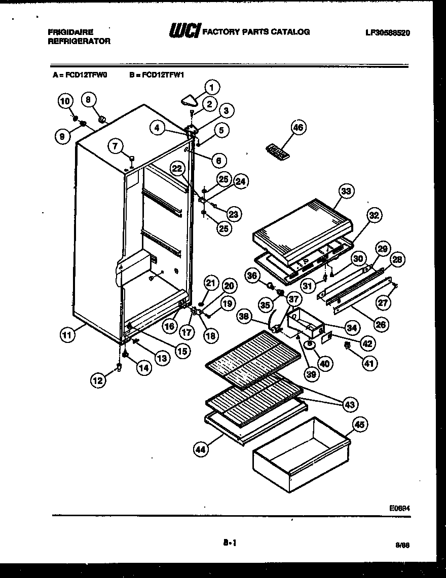 Frigidaire FCD12TFF1 cabinet parts diagram